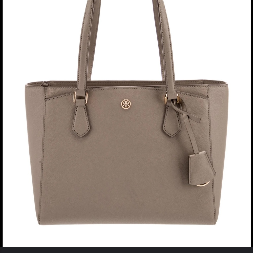 Tory Burch Robinson Taupe Leather Tote Bag